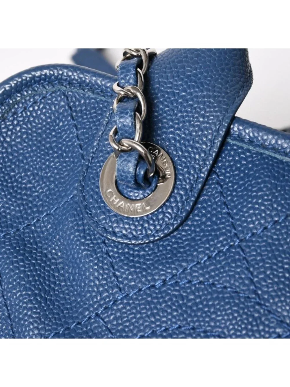 Chanel Deauville Line Chain Shoulder Bag CC Logo Caviar Leather Blue